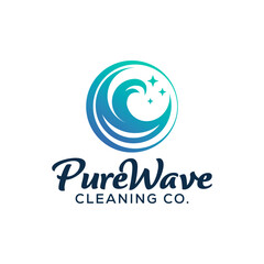 Fresh and modern logo featuring a blue gradient wave with sparkles, symbolizing purity, cleanliness, and motion. Perfect for cleaning services, eco companies, or water-based brands.
