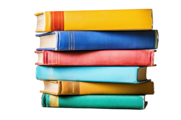 Colorful stack of books resting on a wooden tabletop in a bright setting inviting readers to explore new stories and adventures