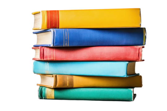 Colorful stack of books resting on a wooden tabletop in a bright setting inviting readers to explore new stories and adventures