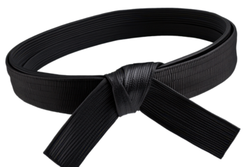 Karate black belt on a transparent background signifying achievement and dedication in martial arts training