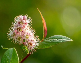 A close-up shows flowering plants with long white stamens and green leaves against a soft background