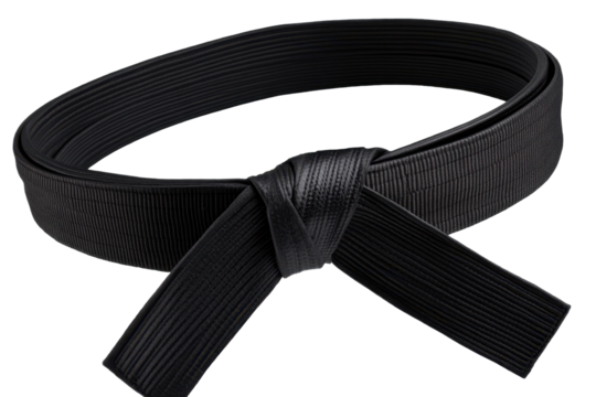Karate black belt on a transparent background signifying achievement and dedication in martial arts training