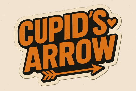 Cupid's Arrow Sticker. Cupid’s Arrow. retro sticker block lettering, bold cut-out outline, slight tilt/overlap