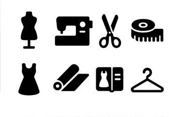 Stylish Fashion Icon Set. Fashion Design. Filled icon set of Fashion Design: mannequin, sewing machine,
