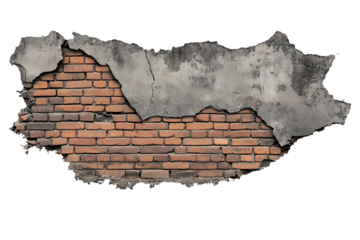 Realistic broken wall with depth showcasing brick details and rough texture in an urban setting during daylight hours