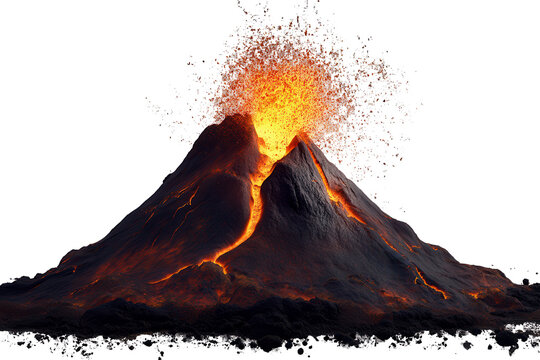 Explosive volcanic eruption with vibrant lava flow and ash cloud lighting up the night sky in a breathtaking natural display - Powered by Adobe