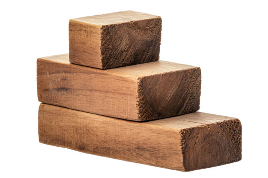 Five wooden blocks arranged to form a staircase structure on a white background showcasing craftsmanship and design principles