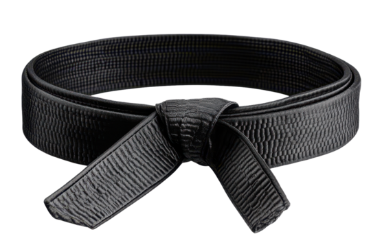Karate black belt showing mastery of martial arts and dedication to training isolated on a transparent background for emphasis on skill and achievement in combat sports