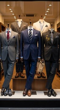 Elegant Mens Suits Displayed in a Store Window.