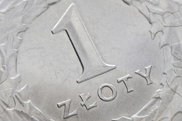 Coin 1 zloty. Currency Poland.