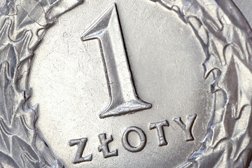 Coin 1 zloty. Currency Poland.