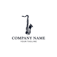 Black saxophone silhouette logo with company name and tagline on a white background.