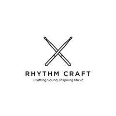 A minimalist logo featuring crossed drumsticks above the text 