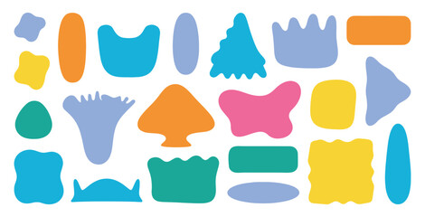 Abstract organic blob shapes pack. Fluid wavy round forms and soft liquid doodle elements. Modern oval background vector illustration