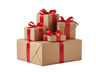 Obraz premium Stack of wrapped gifts in kraft paper isolated on transparent background
