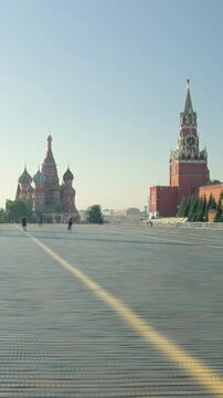 hyper lapse of Red Square in Moscow. St. Basil&rsquo;s Cathedral, Spasskaya Tower and the mausoleum, Russia