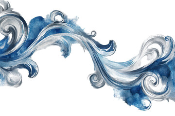Elegant sapphire and silver watercolor swashes create a flowing design evoking waves and movement in a serene atmosphere suitable for artistic projects