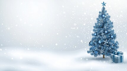 A beautifully decorated Christmas tree stands in a cozy indoor space, featuring red and white ornaments, shining under artificial snow