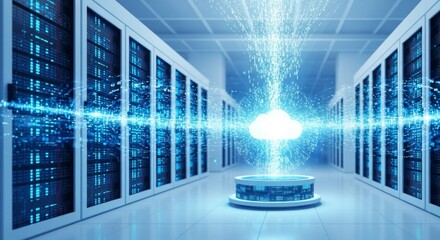 Futuristic data center with cloud computing technology