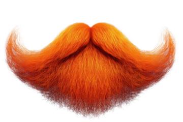 Unique vibrant orange beard with a stylish mustache captured in a bright setting, showcasing intricate grooming and bold color contrast