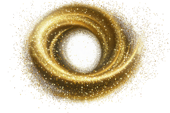 Swirling gold glitter on a transparent background creates a magical sparkle effect perfect for various design projects
