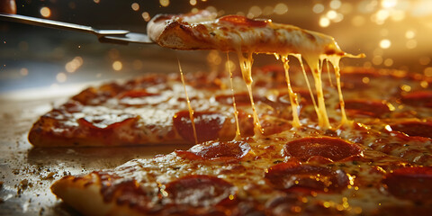 Stunning pepperoni pizza with gooey cheese stretch