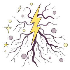 Illustration of lightning with roots on