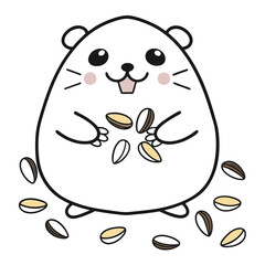Cute cartoon hamster holding seeds with a happy expression  