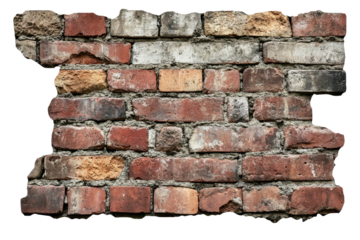 Weathered brick wall displaying eroded surface and unique textures from years of exposure to elements in an urban setting