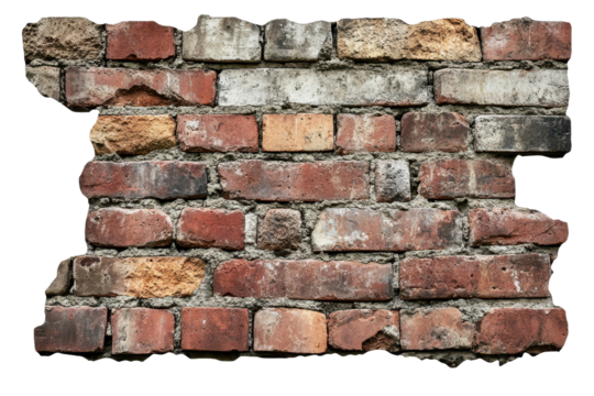 Weathered brick wall displaying eroded surface and unique textures from years of exposure to elements in an urban setting