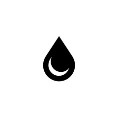Minimalist black drop shape with crescent cutout on white background symbolizing purity, nature, and balance