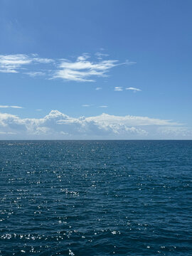 Calm blue sea and sunny blue sky.