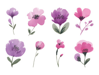 Hand painted floral watercolor artwork for textile prints. Soft watercolor blossoms in pink and violet.