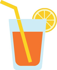 Refreshing orange juice drink with lemon slice