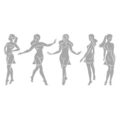 Collection. Silhouette of a woman in style. The girl is slim and beautiful. Lady suitable for aesthetic decor, posters, stickers, logo. Vector illustration set