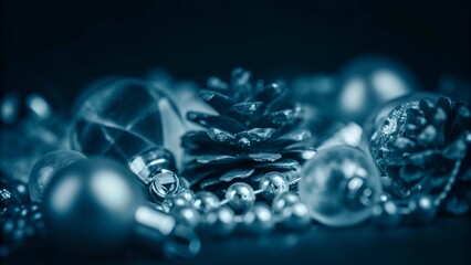 Abstract Holiday Ornament Texture Background 8K Seamless Blue Pinecones