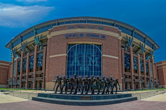 College Station, Texas USA July 31, 2015: Kyle Field 12th Man Texas A&M  features statues honoring the 12 the Man, the fans