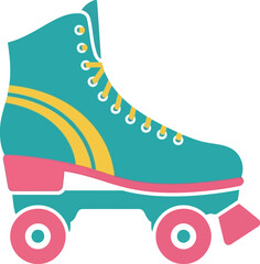 Retro roller skate 80s style teal pink