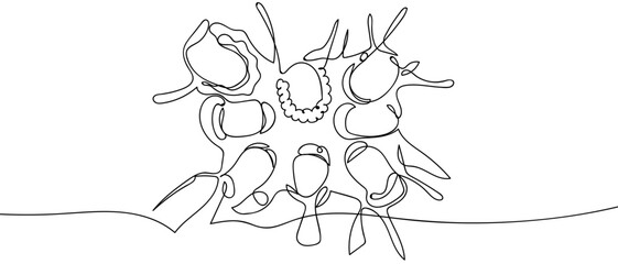 A group of people form a circle, one continuous line. in simple linear style Vector illustration in doodle style Editable stroke.