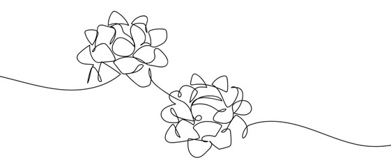 One continuous star-shaped ribbon bow in simple linear style Vector illustration in doodle style Editable stroke.