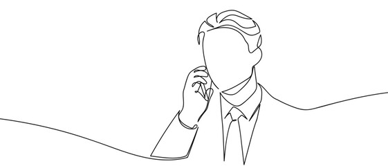Business people, service providers are making calls, one continuous line. in simple linear style Vector illustration in doodle style Editable stroke.