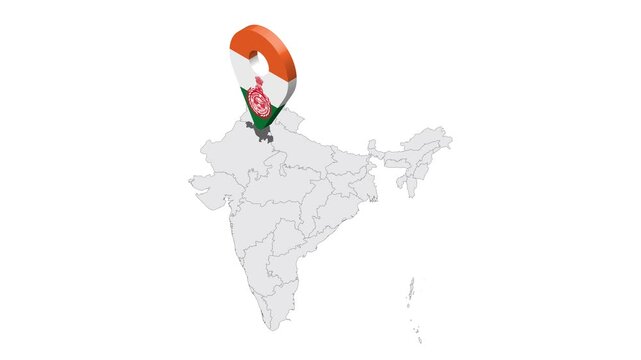Location Haryana on map India. 3d Haryana  State emblem map marker location pin. Map of India showing different parts. 4K.  Animated Video