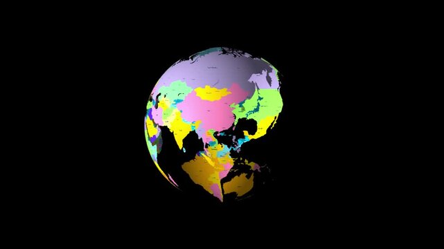Political globe of the world map rotating 4k Animation