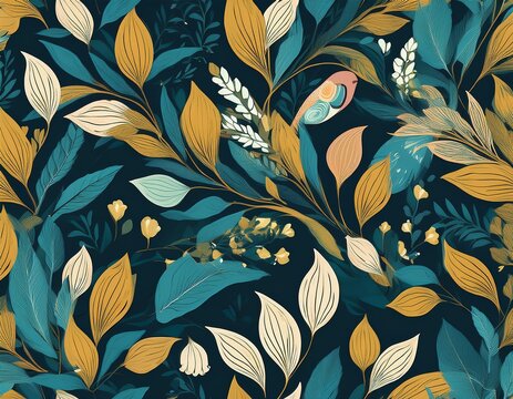 a repeating pattern featuring the eiffel tower among decorative foliage