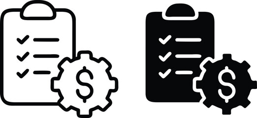 Fototapeta premium Financial Planning Icon – Budget Management and Cost Optimization Symbol with Dollar and Checklist or Vector Silhouette. .eps