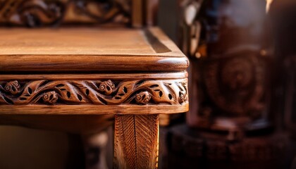 sharp details of handcrafted wooden furniture