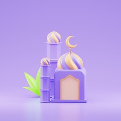 3D Rendering of a Mosque with Crescent Moon