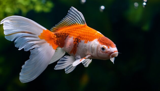 vibrant orange and white koi fish swimming underwater detailed fins scales and eye visible