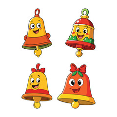 A set of Christmas bell cartoon-style art as design elements