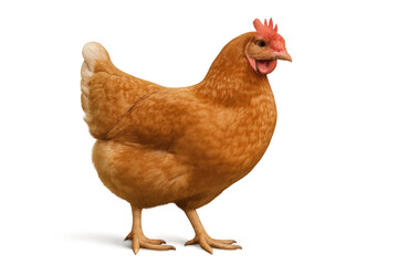 Fototapeta premium Brown hen standing, looking side, transparent background, farm animal, poultry, livestock, food industry